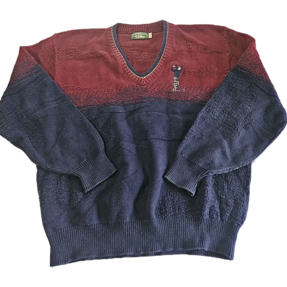 Vintage Susquehanna Trail Outfitters Golf Knit Rwd/Blue Sweater Sz L Made In USA